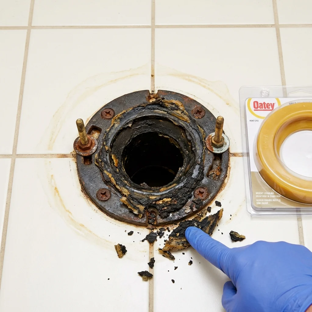 Failed wax ring showing water seepage at the base of a toilet in a Fountain, CO home