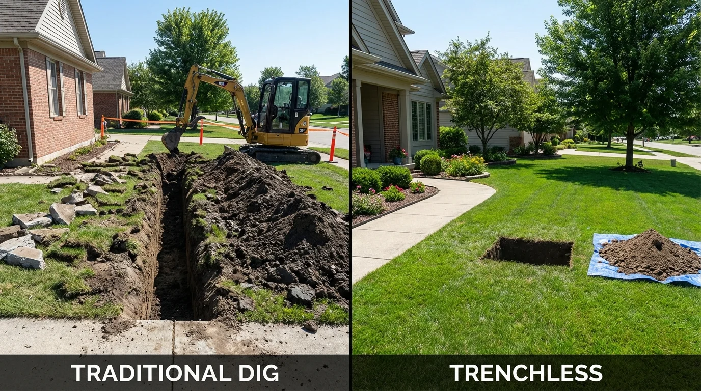 Trenchless sewer repair with minimal yard damage versus traditional excavation in Fountain, CO
